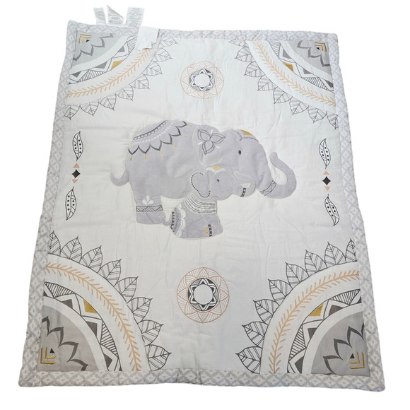 The PeanutShell Soft Elephant Mandala Embroidered Crib Blanket L 48" x W 40" - Picture 1 of 5